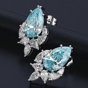 💥Elegant Teardrop Sea Blue Emerald CZ Stud Earrings, MARR9251